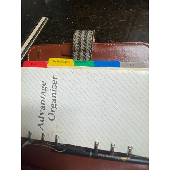 Vintage Leather Advantage Organizer Planner Calendar Address Cognac Houndstooth - Picture 7 of 11